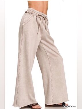 Zenana Outfitters Ash Mocha Wide Leg Drawstring Pants